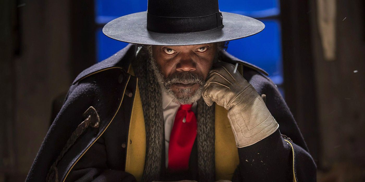 Samuel L. Jackson looking into the camera in The Hateful Eight