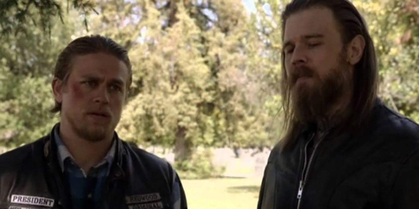 Jax at Opie's home, convincing him to quit his lumbermill job and rejoin SAMCRO in Sons Of Anarchy