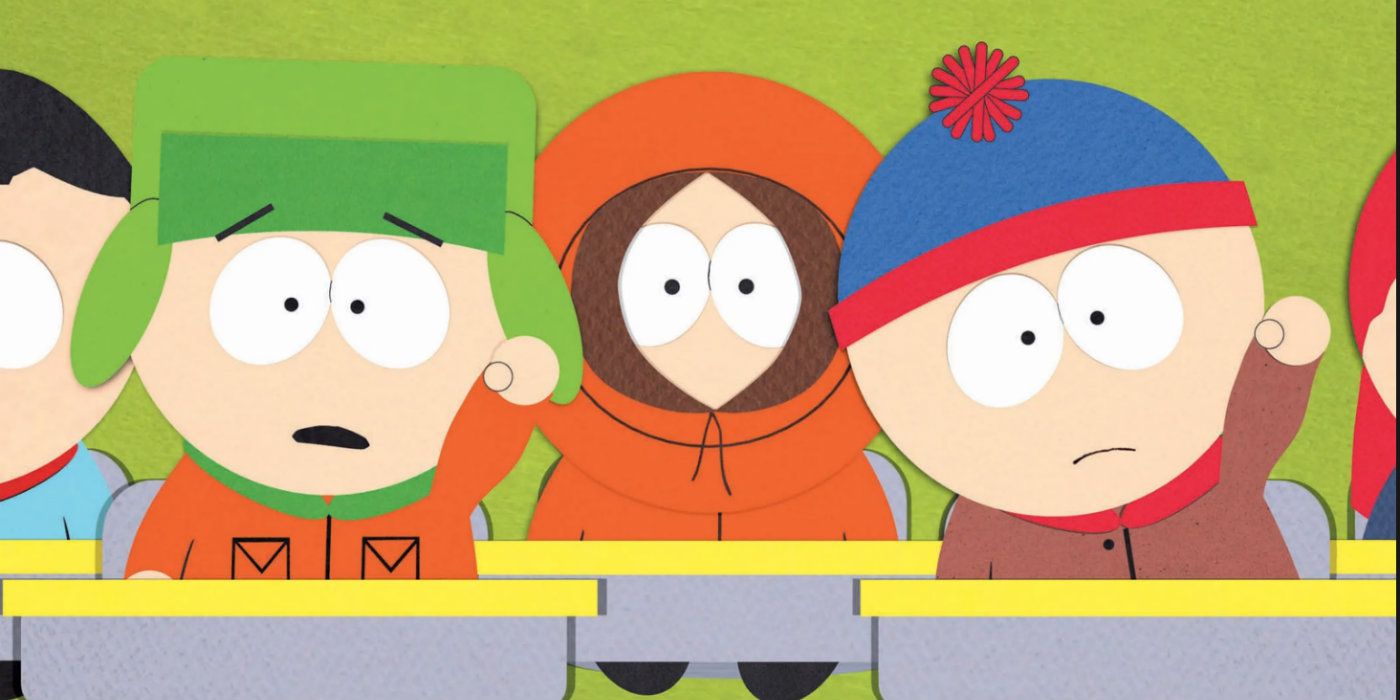Kyle and Stan raising their hands in South Park