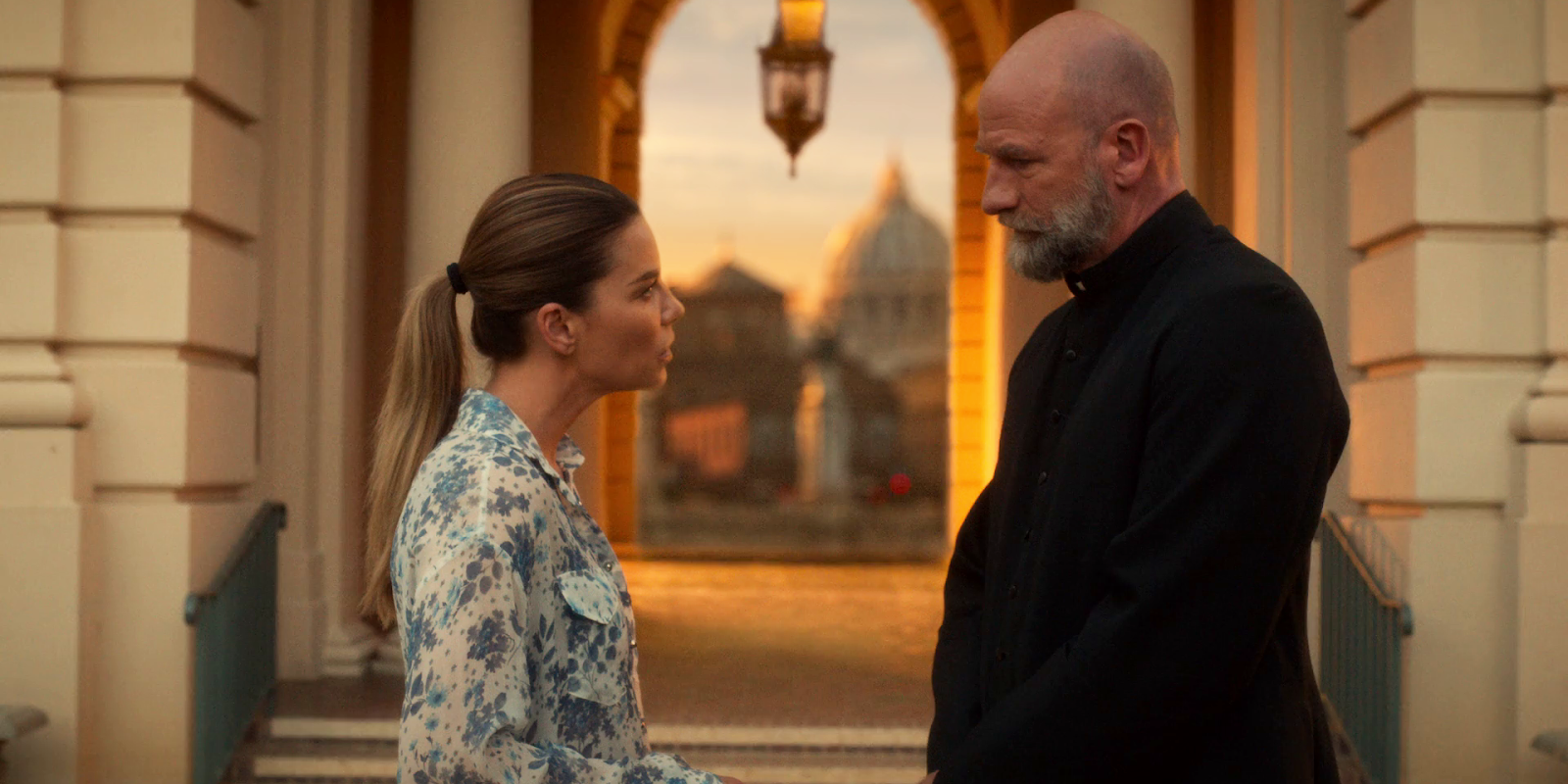 Father Kinley talks to Chloe in Lucifer