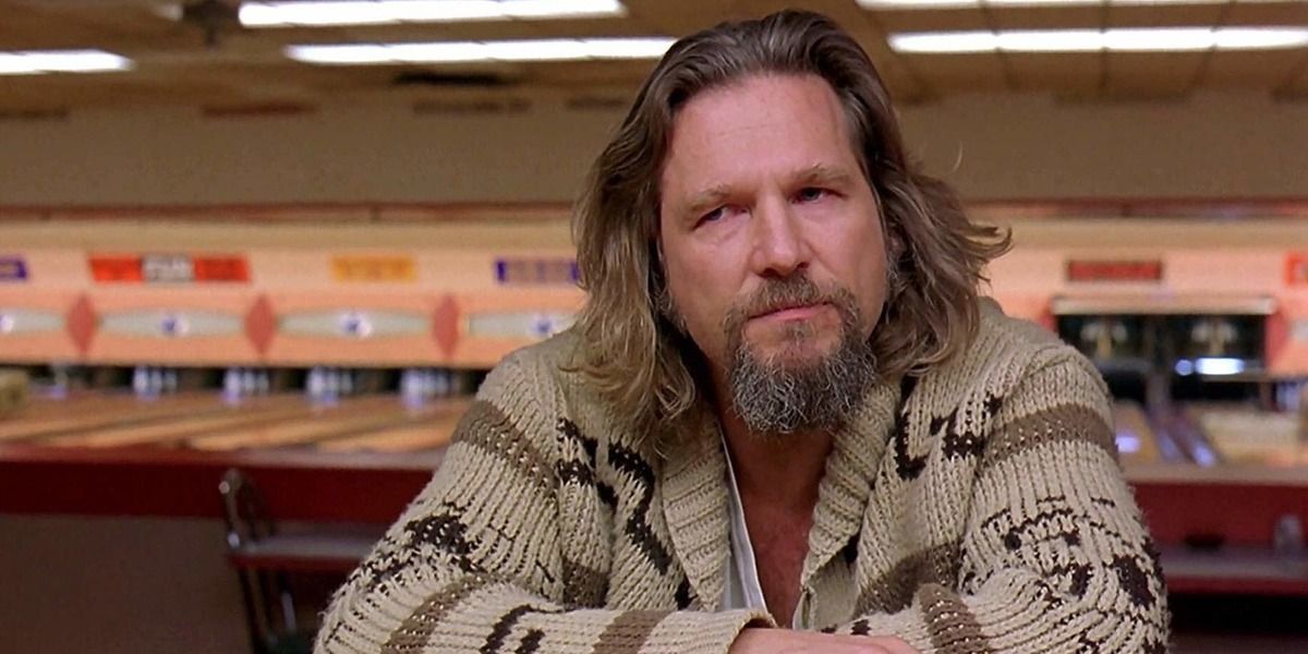 The dude sits at the bowling alley bar from The Big Lebowski 