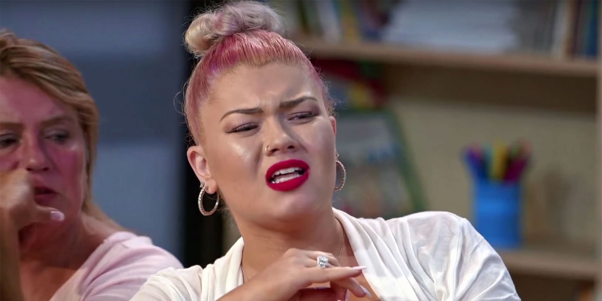 Amber Portwood looks disgusted during the Teen Mom OG reunion.