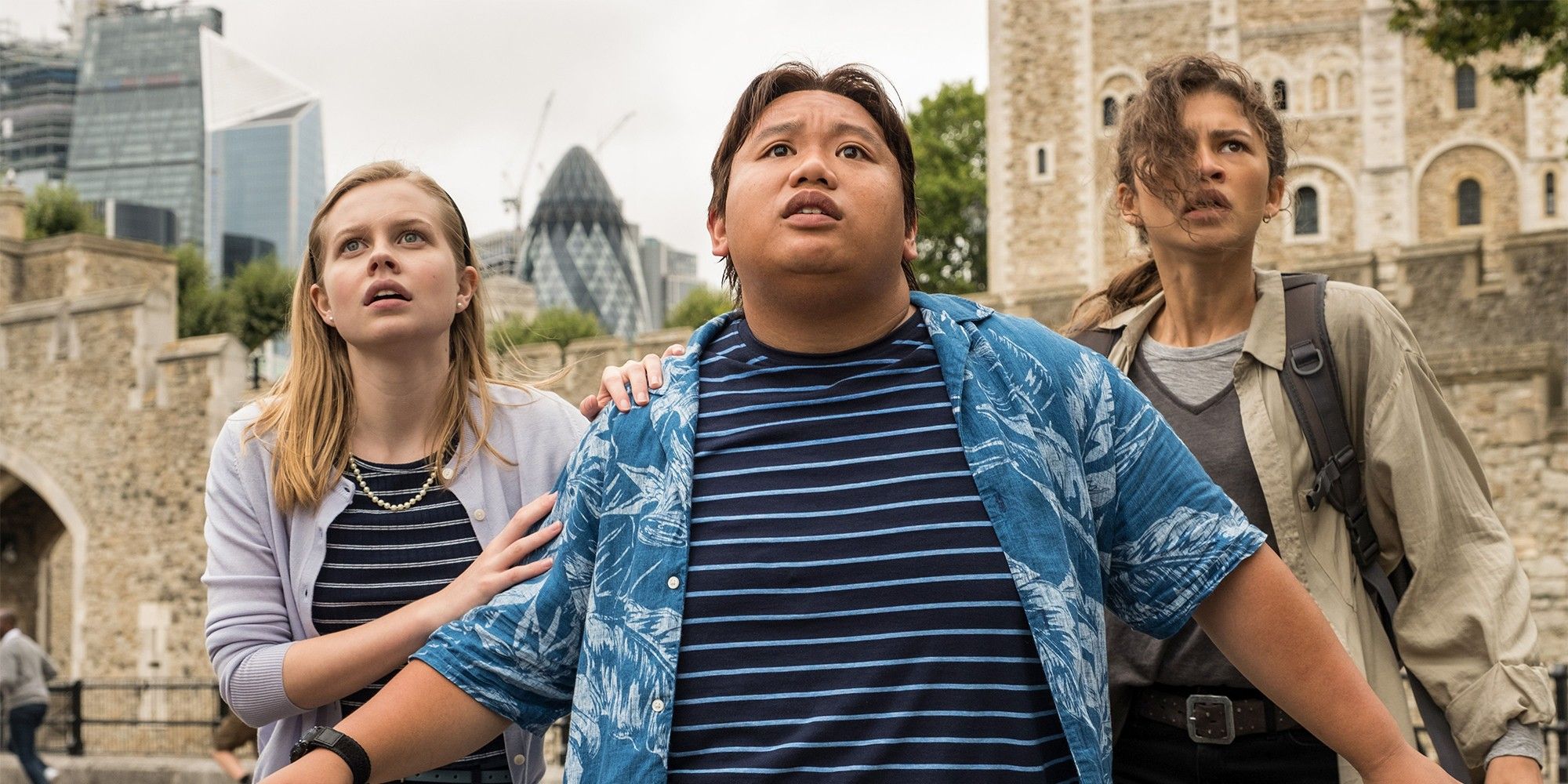 Angourie Rice as Betty, Jacob Batalon as Ned and Zendaya as MJ in Spider-Man Far From Home