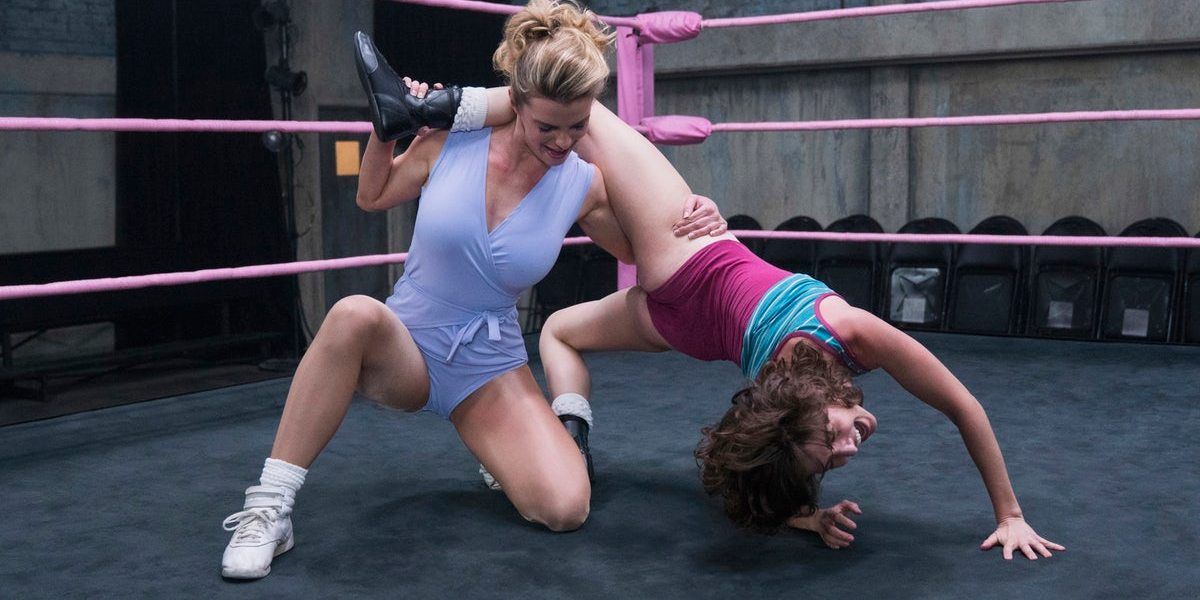Debbie and Ruth sparring in the ring in GLOW