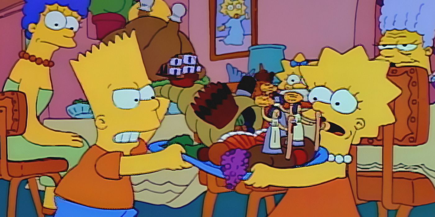 Bart y Lisa Simpson peleando en Acción de Gracias.