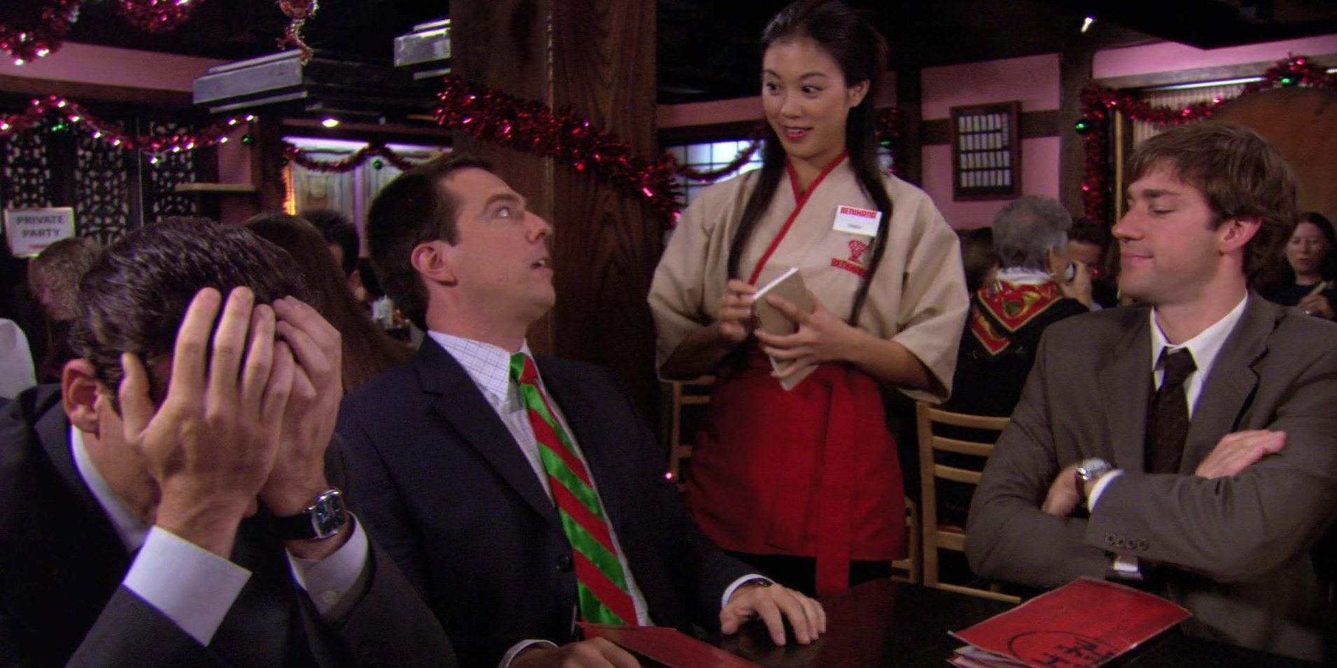 Michael, Andy and Jim at Benihana on The Office