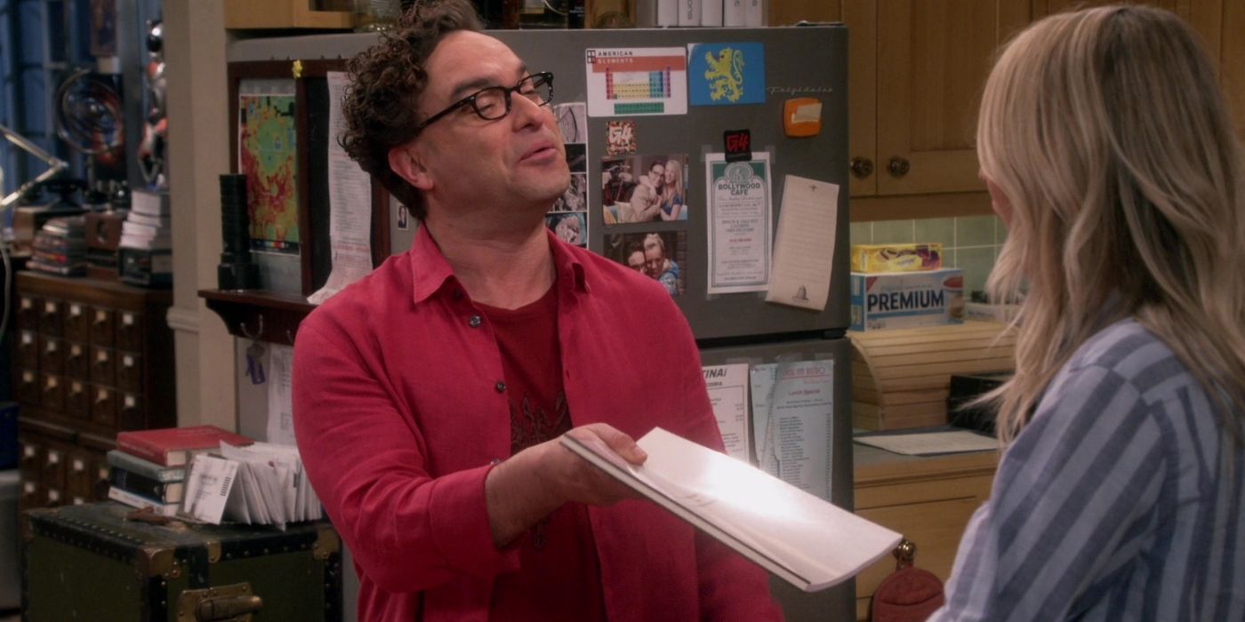 Big Bang Theory Leonard hands Penny a document