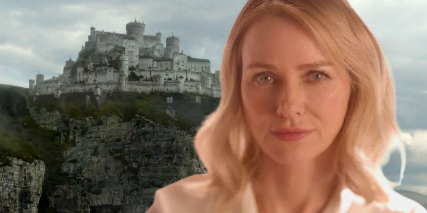 Blended image of Casterly Rock and Naomi Watts.