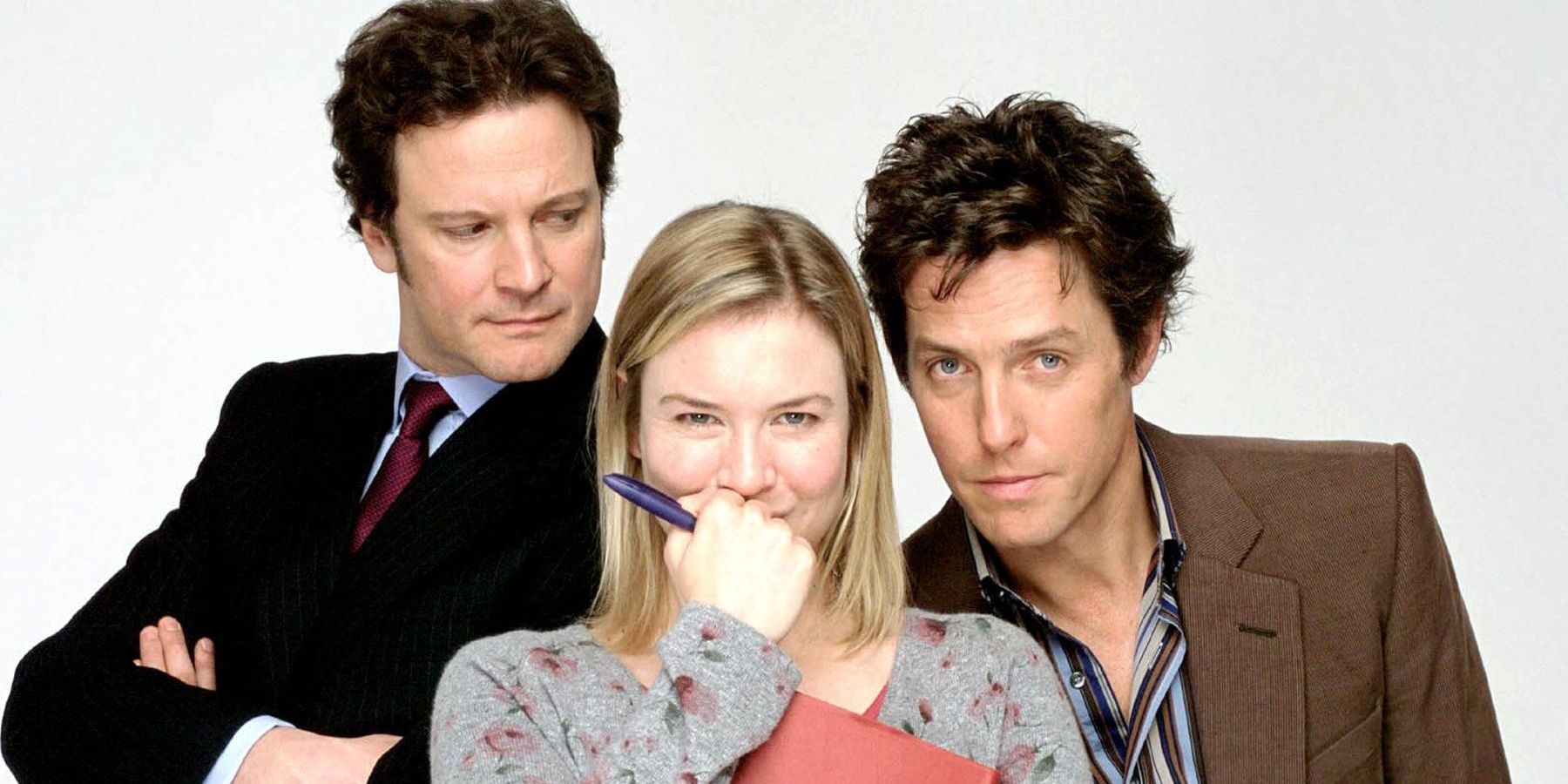 Renee Zellweger, Hugh Grant, and Colin Firth in the poster of Bridget Jones 2. 
