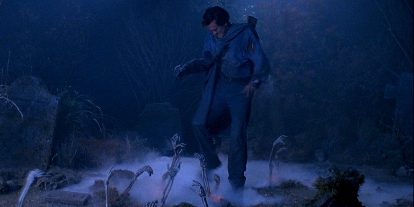 Demons reaching out of the ground for Ash.