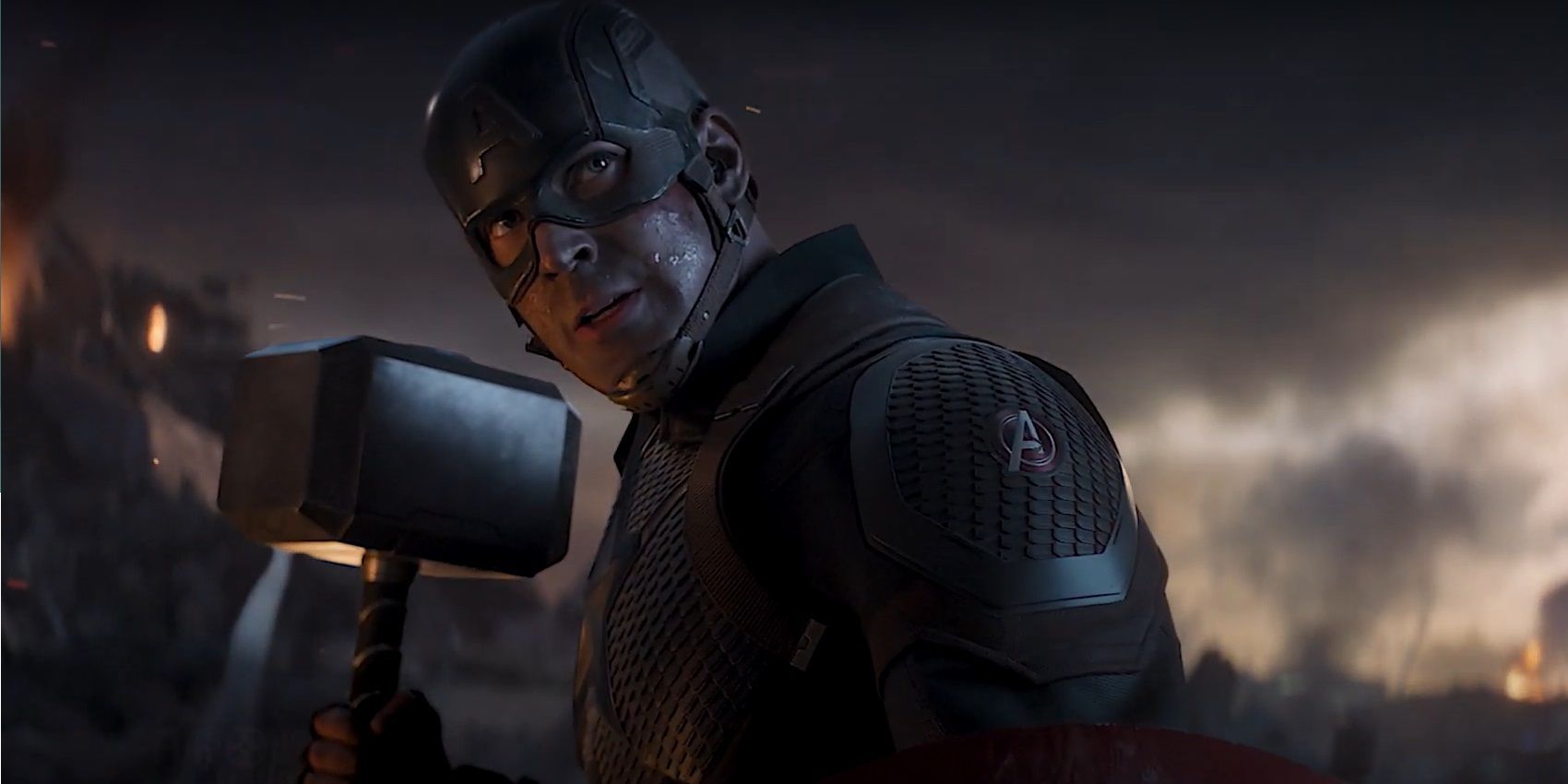 Captain America wields Thor's hammer in Avengers: Endgame