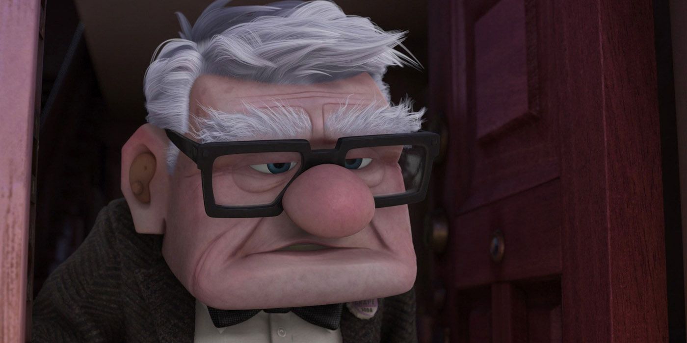 Mr. Fredericksen looking down with an unimpressed expression in Up