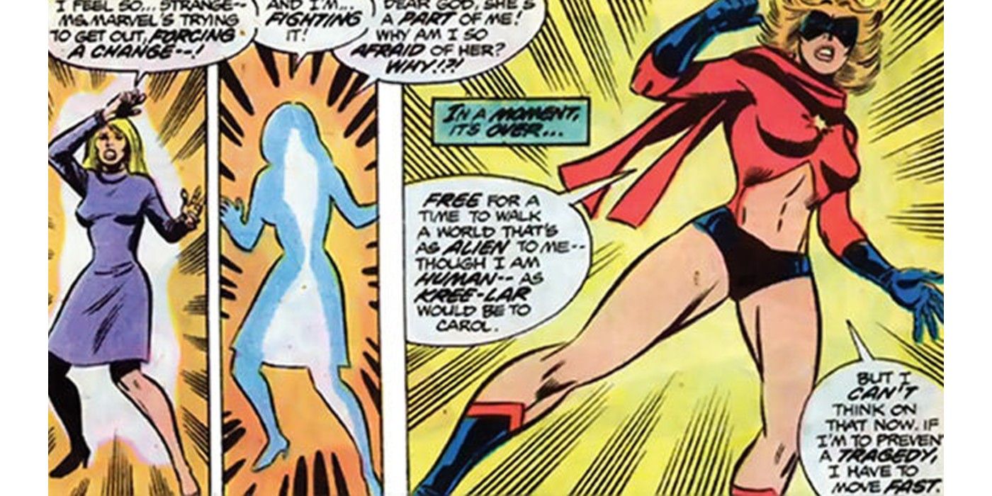 Carol Danvers transforms into Ms. Marvel in Marvel Comics