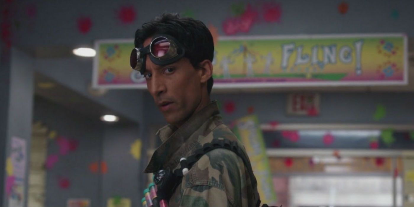 Danny Pudi as Abed in Community wearing goggles