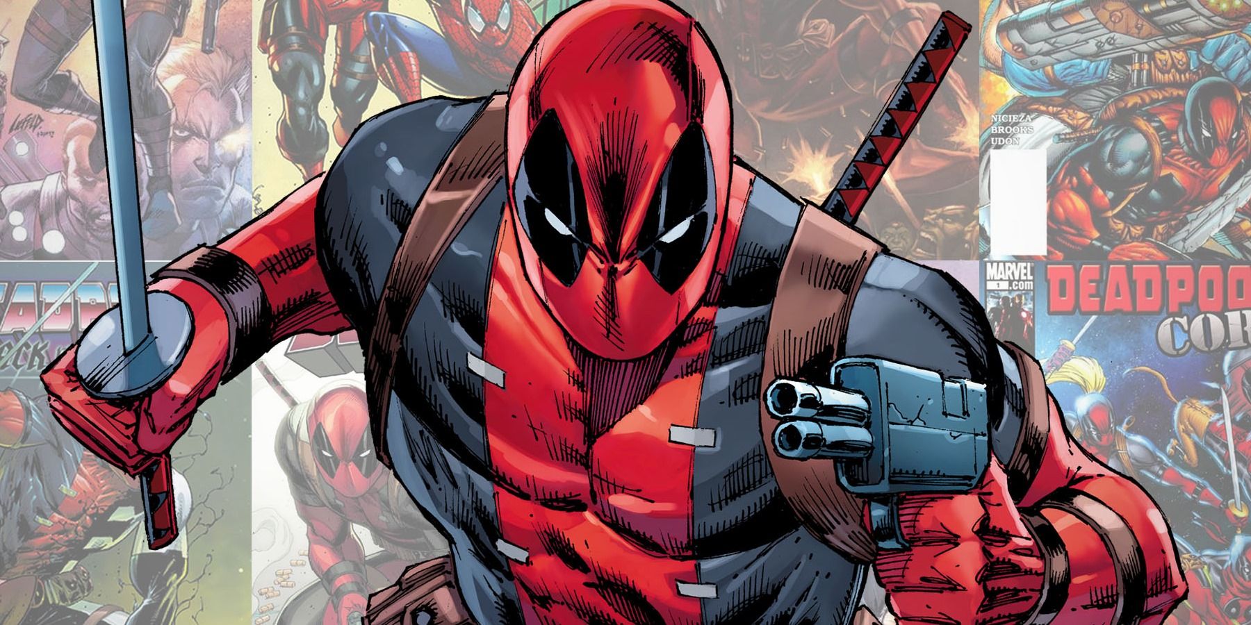 An image of Deadpool preparing to attack on the comic cover