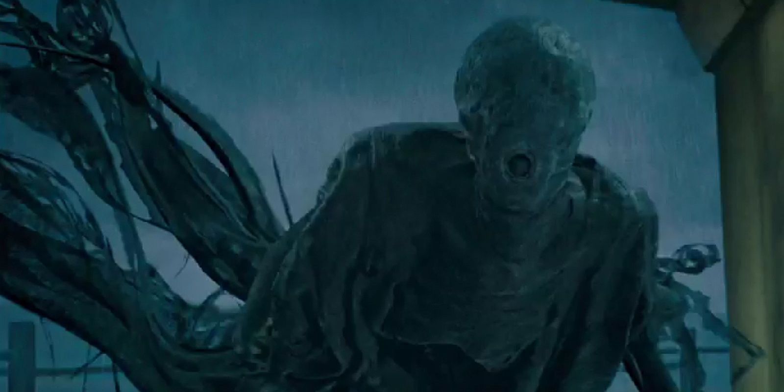 A Dementor about to give the Dementor's kiss to someone in Harry Potter.