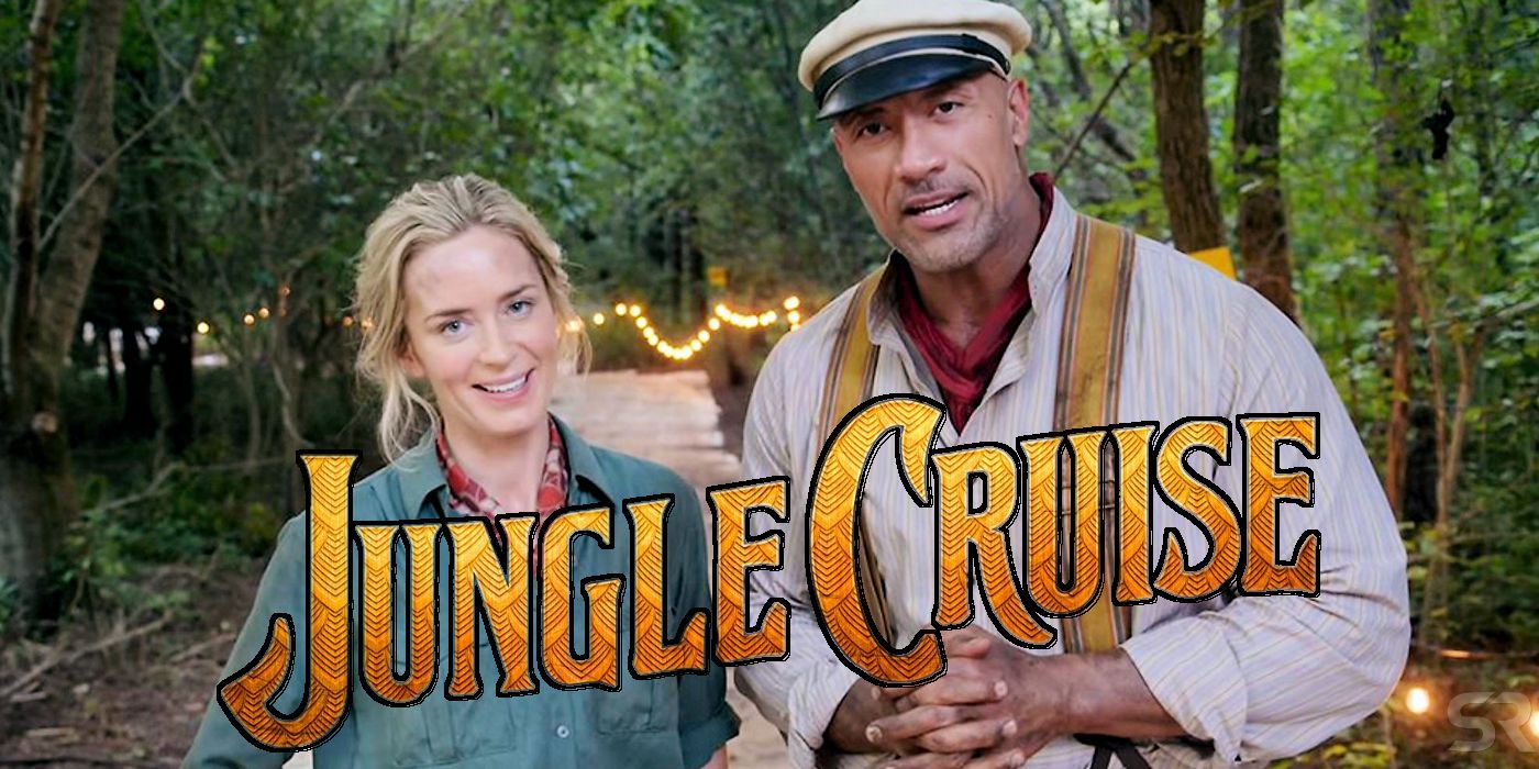 Dwayne Johnson and Emily Blunt with Jungle Cruise Logo