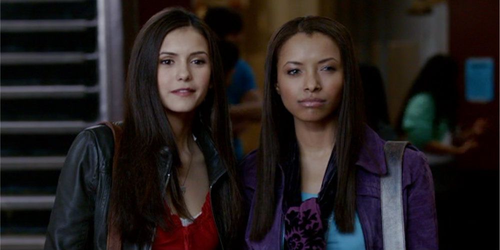Elena and Bonnie together at school in The Vampire Diaries