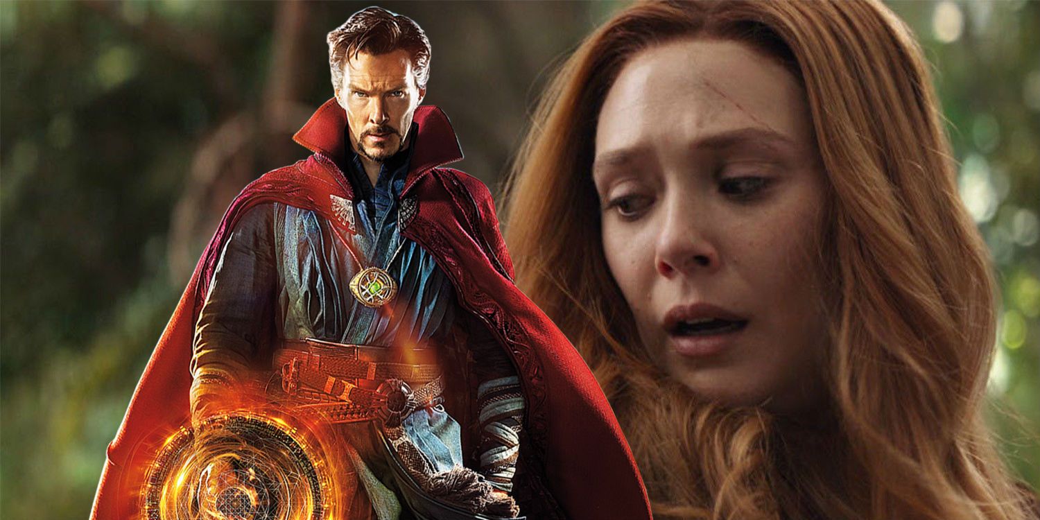 Elizabeth Olsen as Scarlet Witch in Avengers Infinity War and Benedict Cumberbatch as Doctor Strange