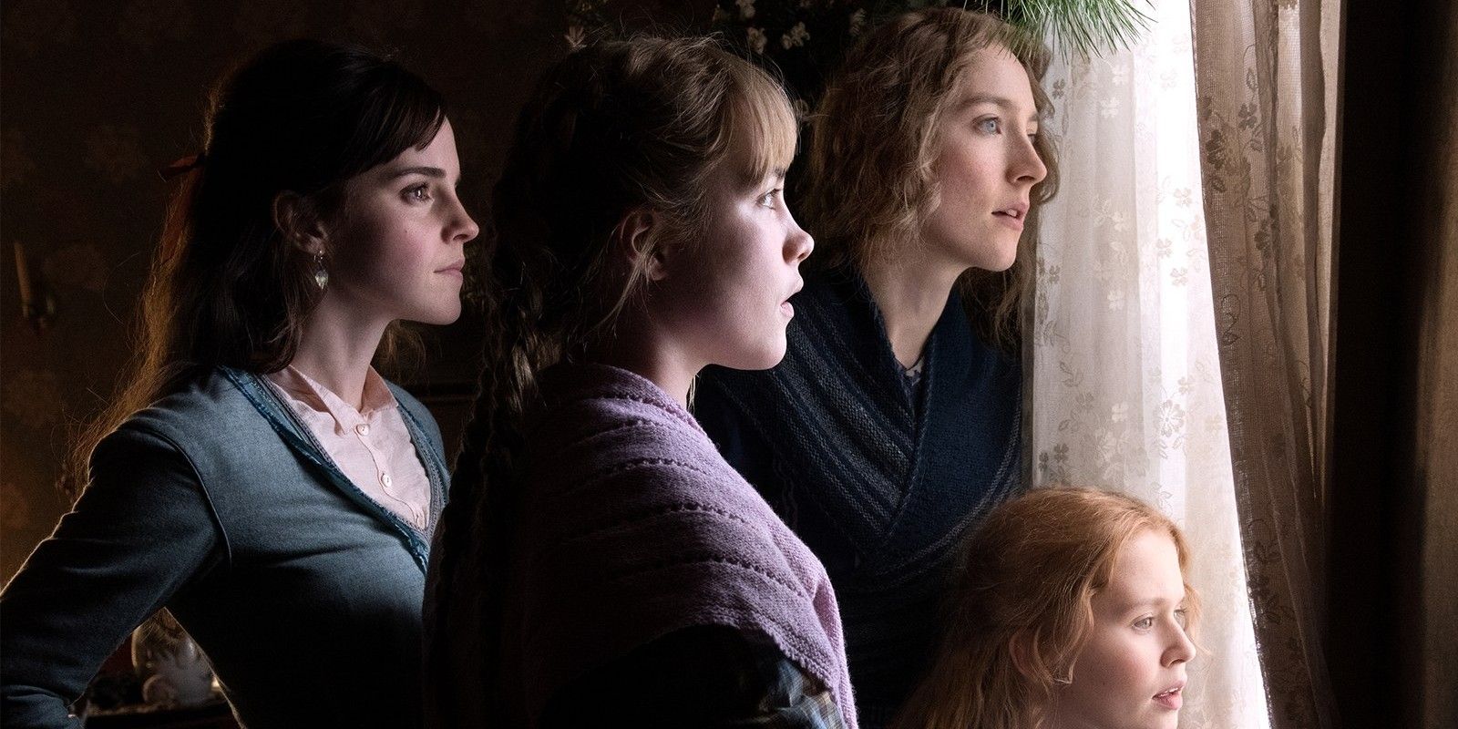 Emma Watson, Florence Pugh, Saoirse Ronan, and Eliza Scanlen in Little Women 2019