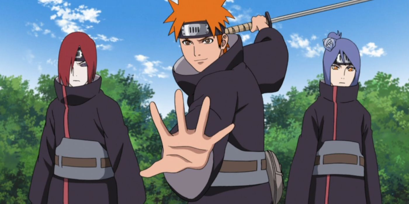 Equipe Jiraiya treinando em um episódio de flashback de Naruto Shippuden