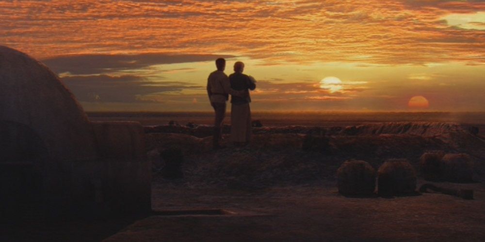 Final scene of Beru and Owen looking at the Twin Suns in Revenge of the Sith