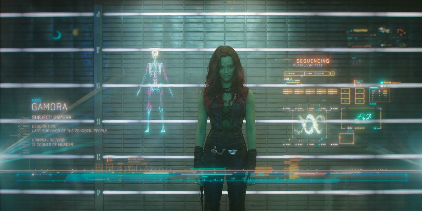 Gamora in a police line-up in Guardians of the Galaxy