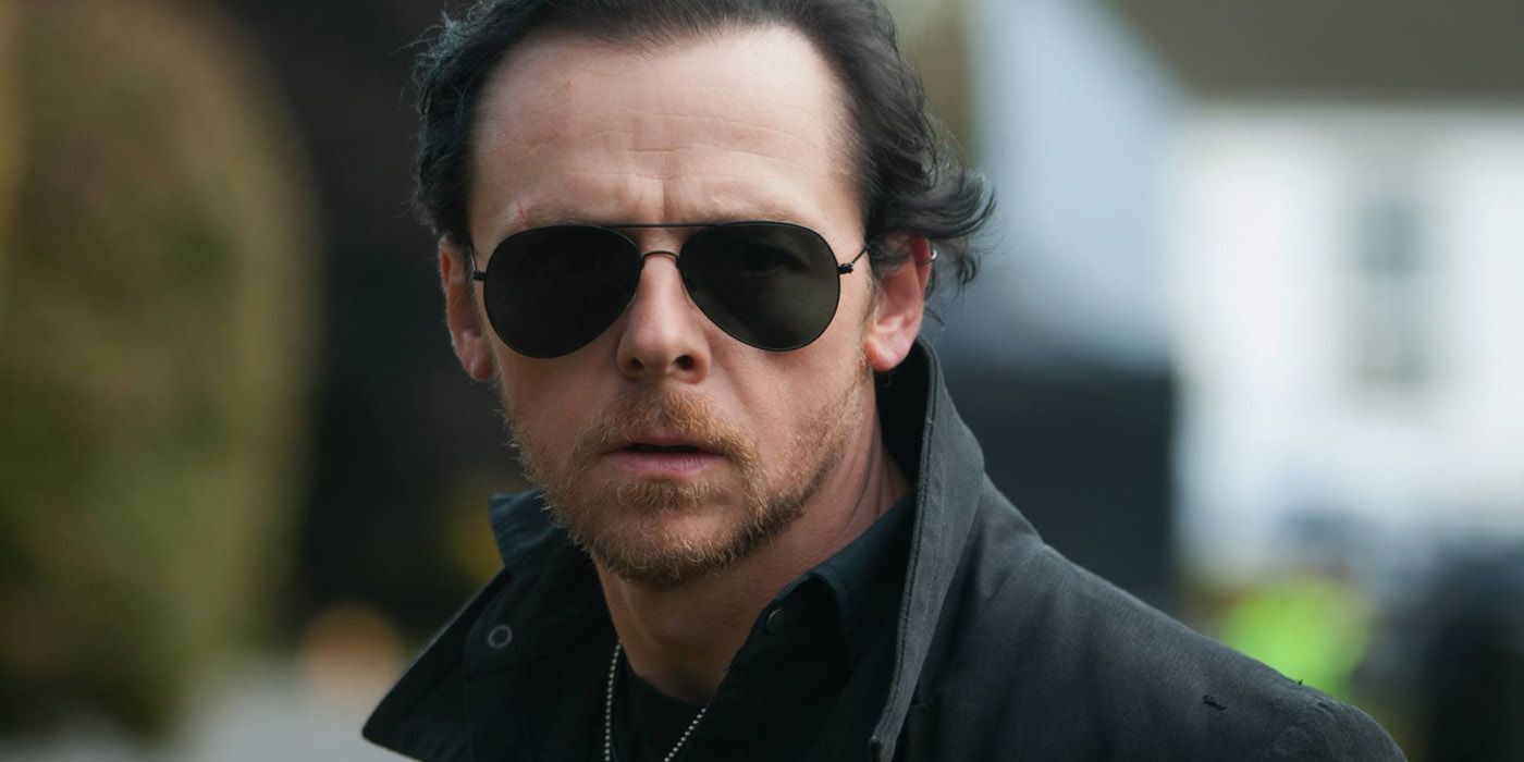 Gary King wearing black shades and looking serious in The World's End