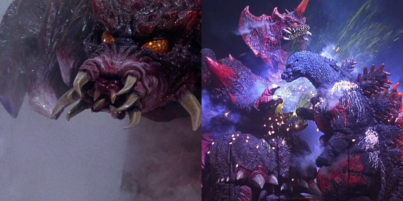 Split image of Destorayah fighting Godzilla