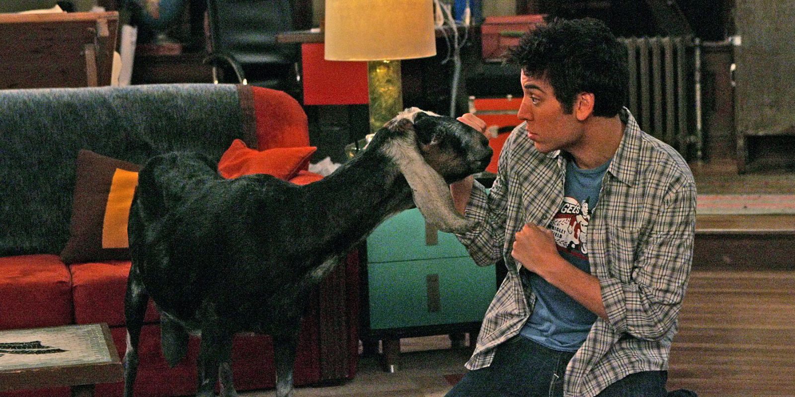 Ted and a goat in How I Met Your Mother