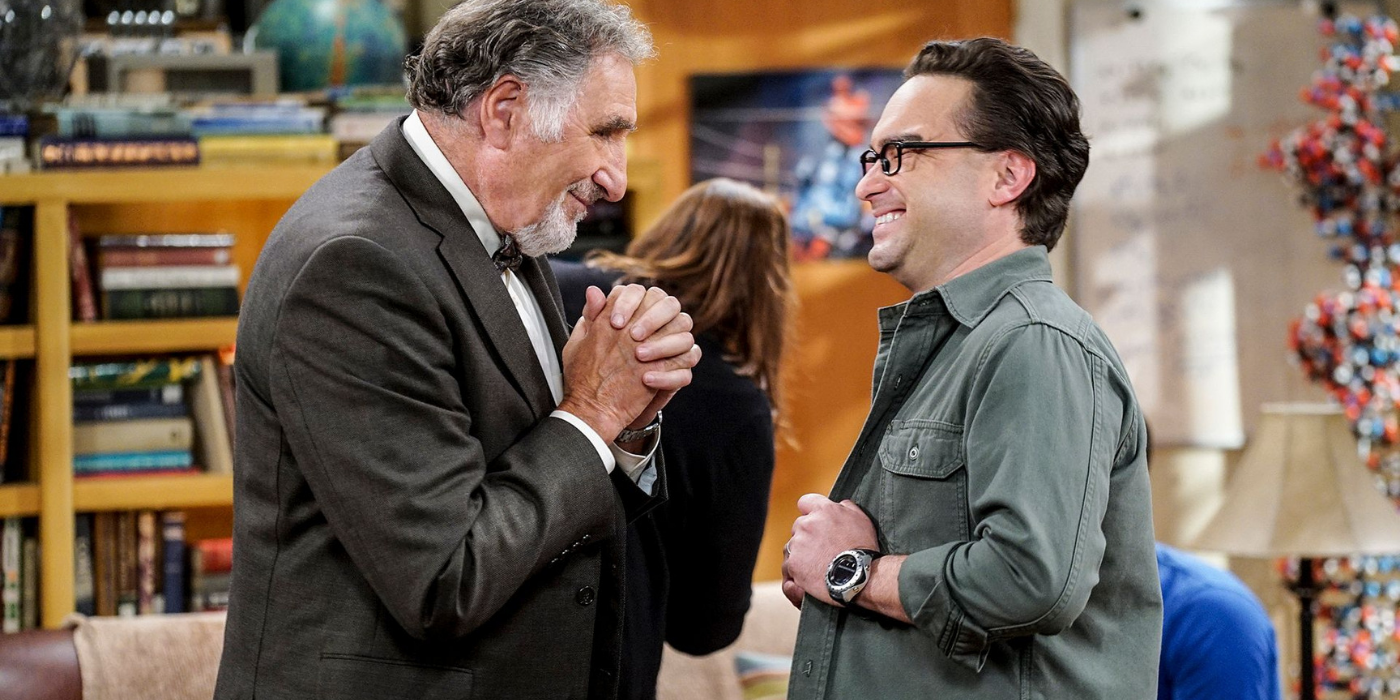Leonard and his dad talking and smiling at home on TBBT
