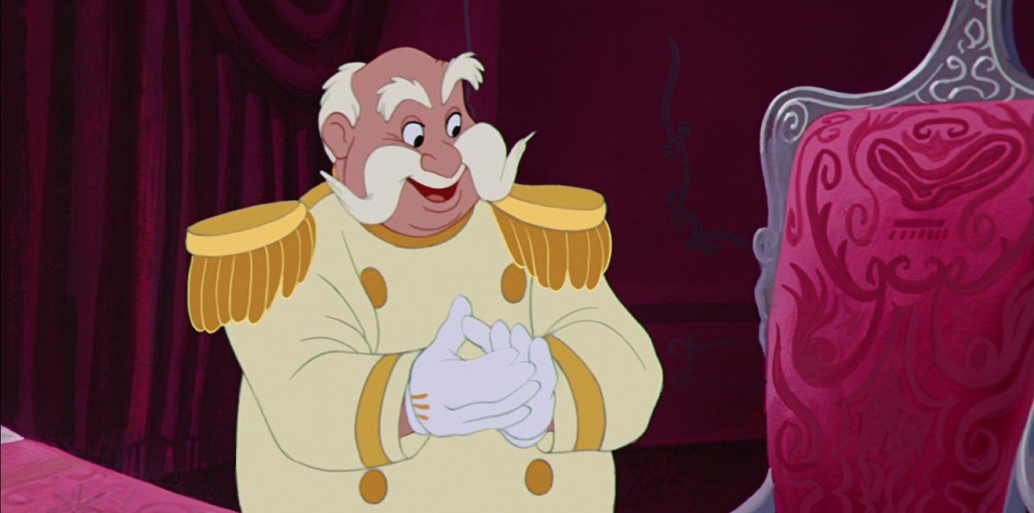 King Frederick happily talking on Cinderella