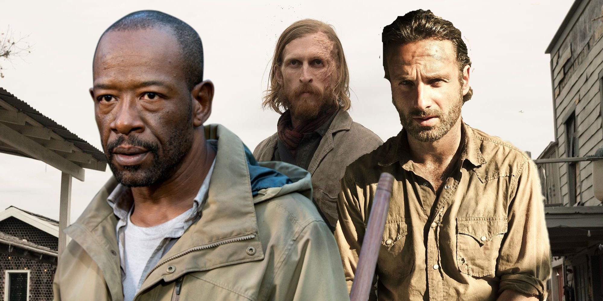 Lennie James as Morgan Andrew Lincoln as Rick and Austin Amelio as Dwight in Fear The Walking Dead