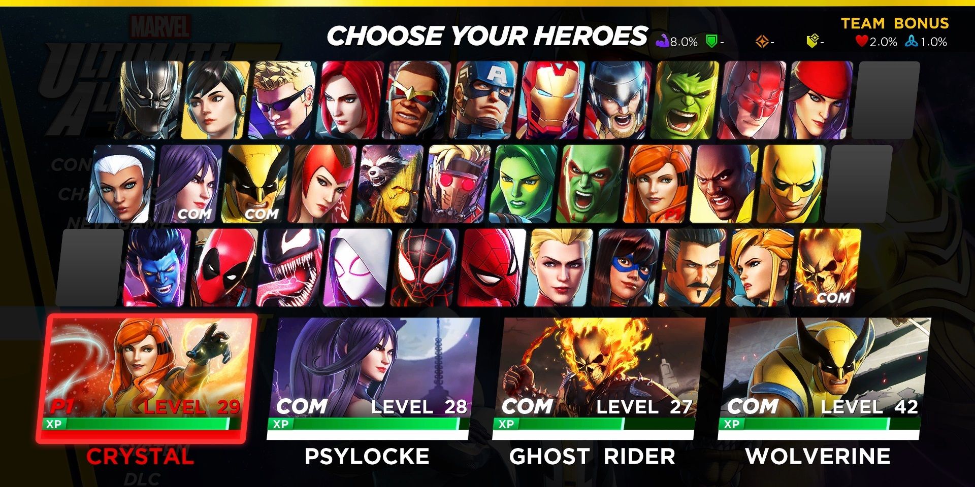 Marvel Ultimate Alliance Character Select