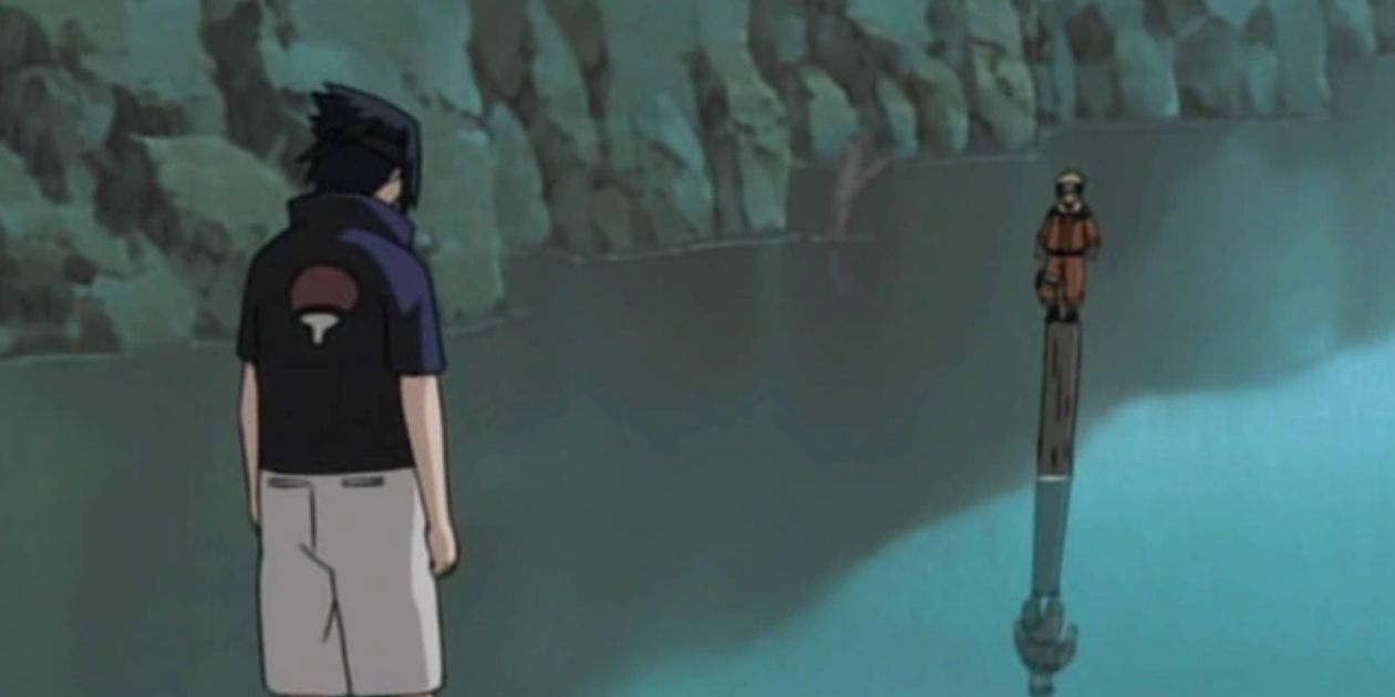 Sasuke and Naruto stand in the water in A Plea From A Friend S1E133