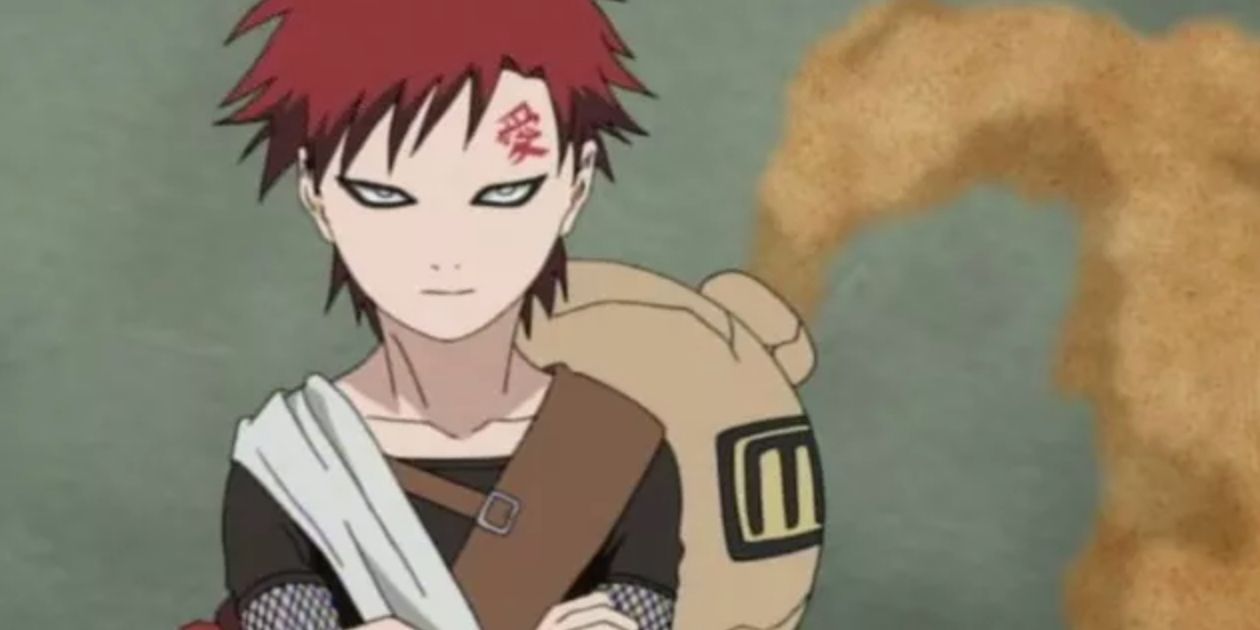 Gaara controla a areia nos Exames Chunin em Naruto