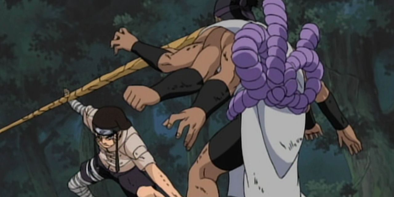 Neji battles a member of the Sound Four in Naruto episode Losing Is Not An Option S1E117
