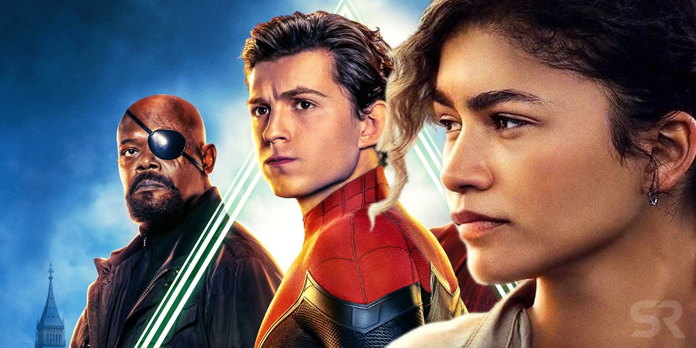 Nick Fury Peter Parker and MJ in Spider-Man Far From Home