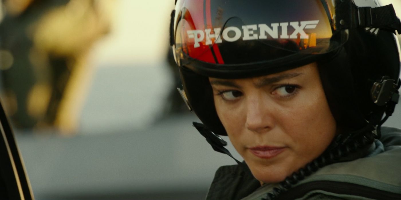 Phoenix frowning in the cockpit in Top Gun 2 Maverick