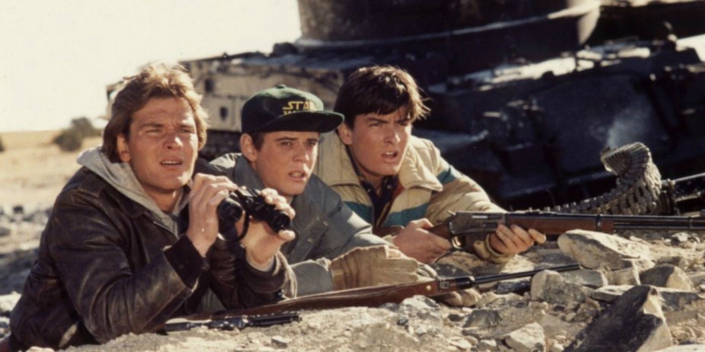 patrick swayze c thomas howell charlie sheen in red dawn