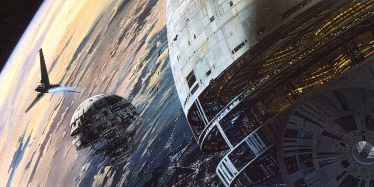 Return of the Jedi concept art of two Death Stars