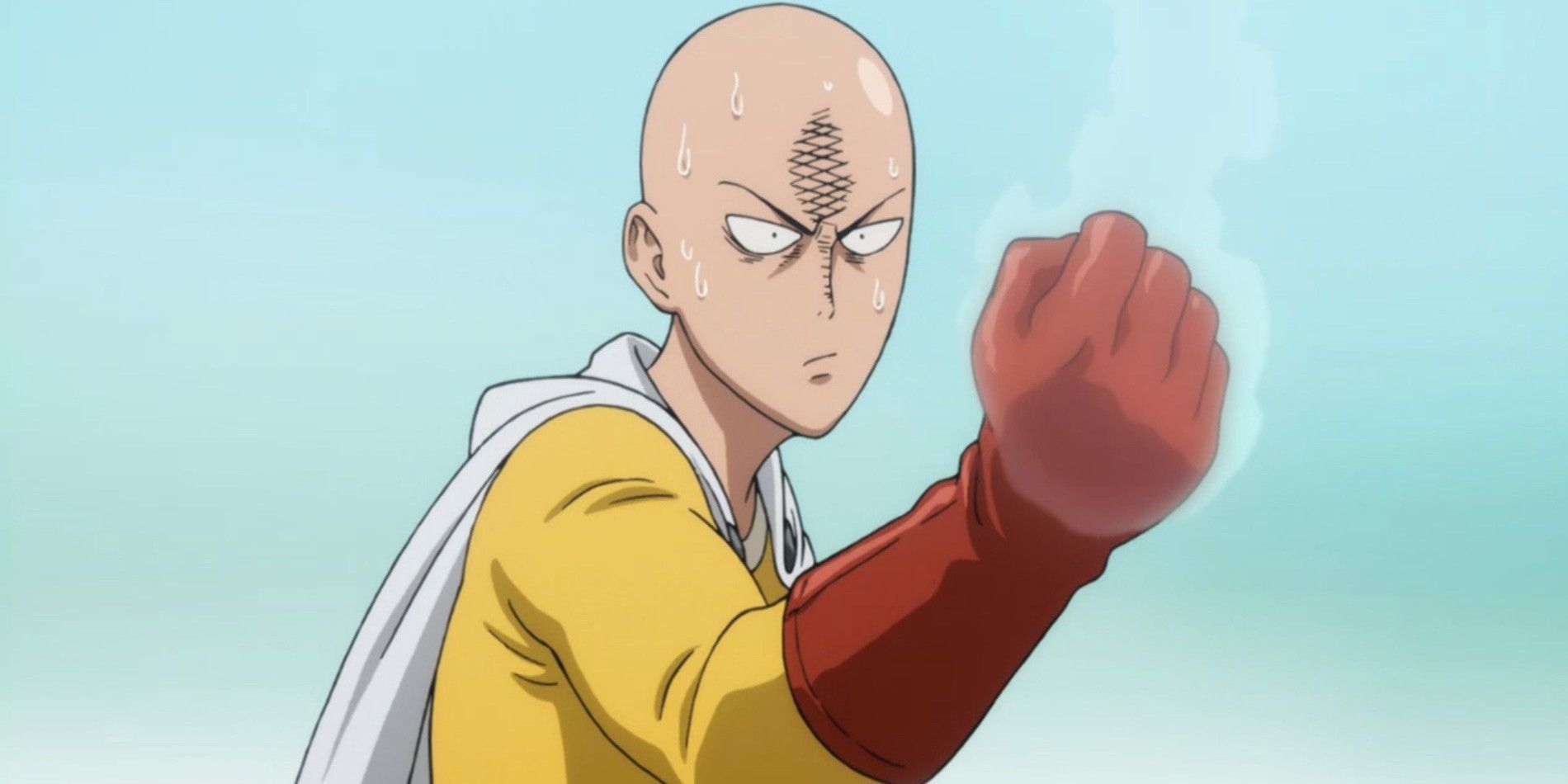 Saitama brandishes his fist in One Punch Man