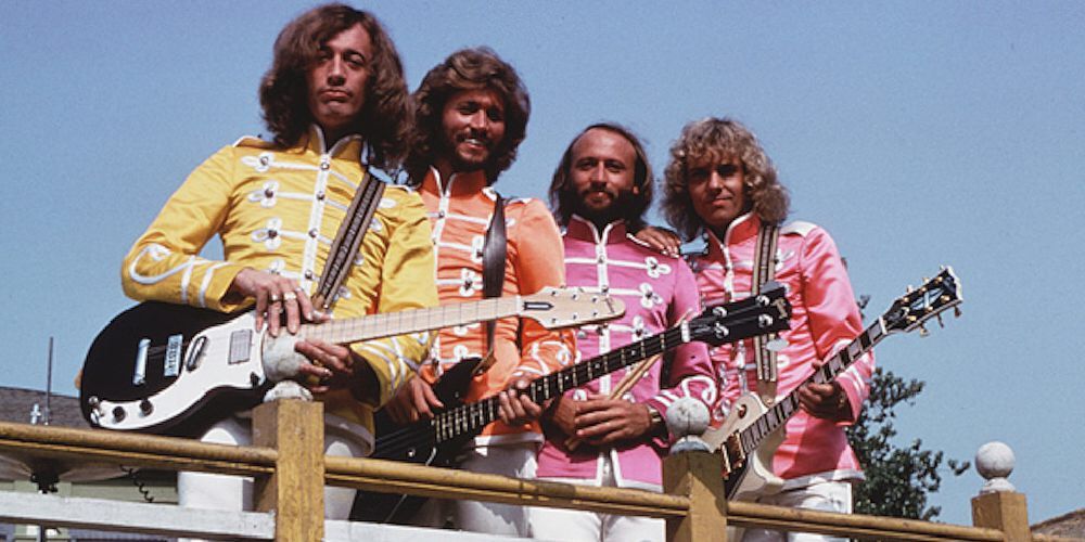 Peter Frampton and the Bee Gees as Sgt Pepper's Lonely Hearts Club Band