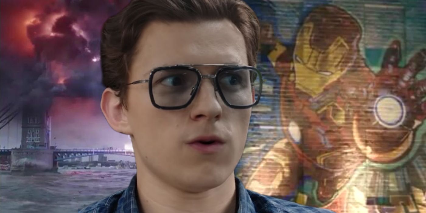 Peter Parker next to an image of Iron man