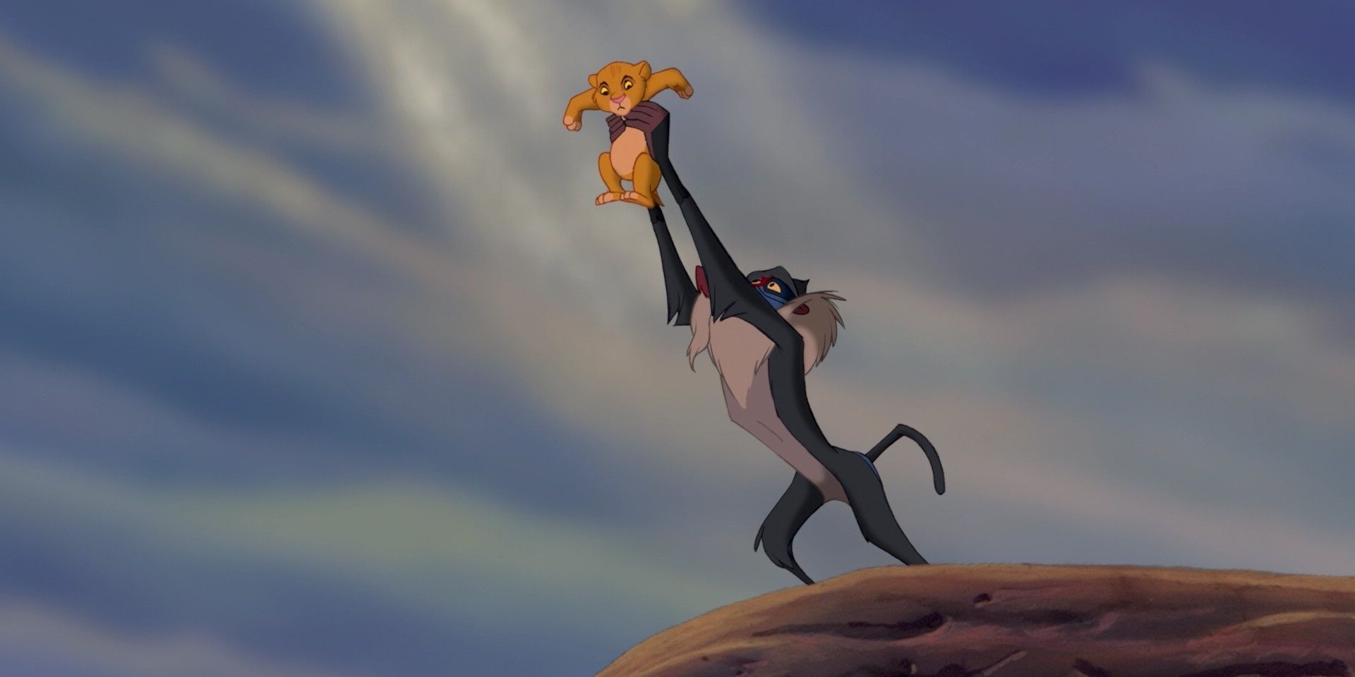 Simba is held up on Pride Rock in The Lion King