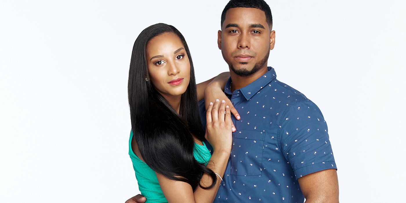 Promo shot of The Family Chantel stars Pedro and Chantel Jimeno posing against white background