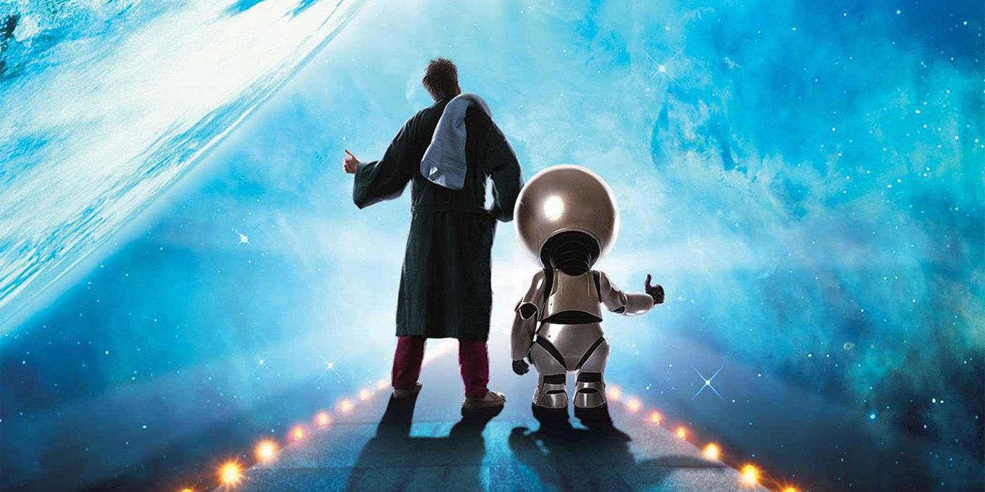 Marvin and Arthur stick their thumbs out from a promo image for Hitchhiker's Guide to the Galaxy