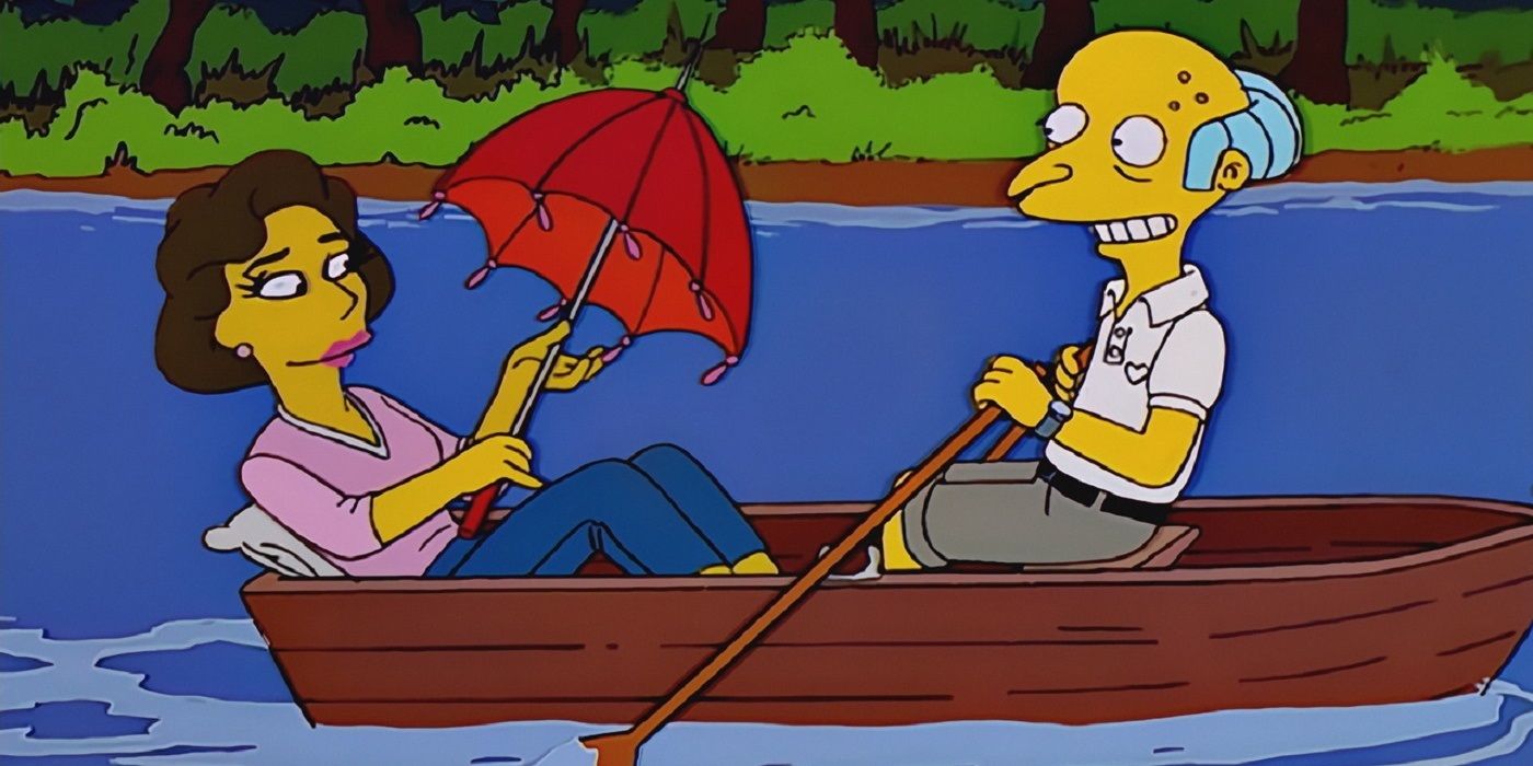Mr Burns and Gloria in a boat together in The Simpsons