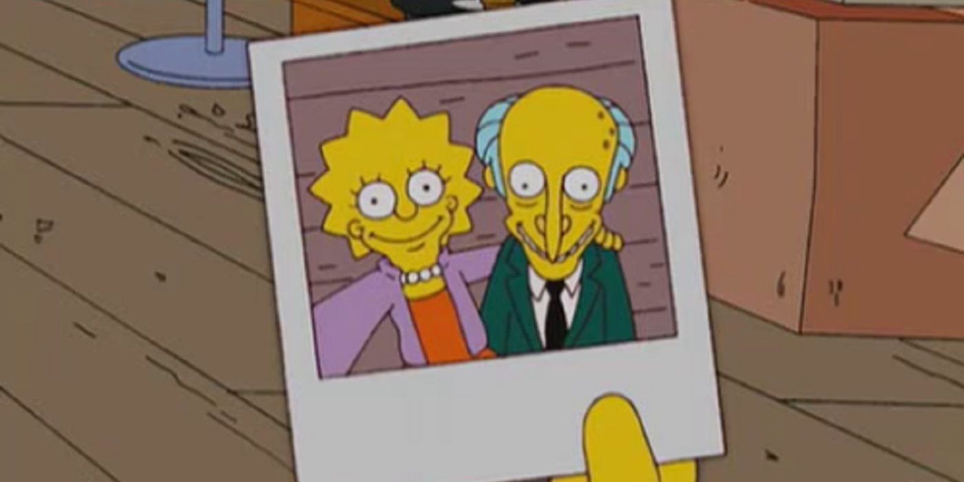 A polaroid photo of Lisa and Mr. Burns in The Simpsons.