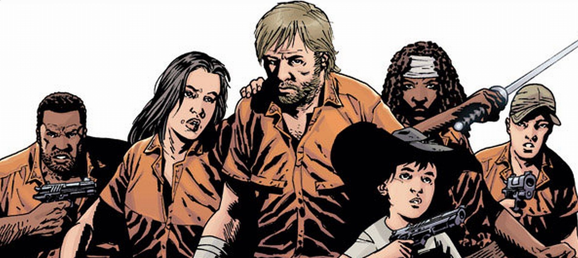 The comic book cast from The Walking Dead stands